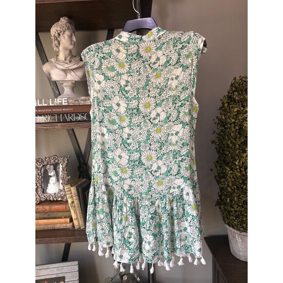 Poupette St Barth Heni Floral Tassel Trimmed Dress Green White Womens Size XS - Picture 7 of 8